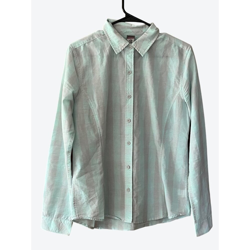 Stio Women's Medium Lightweight Long Sleeve Plaid Shirt Muted Mint Green Gray